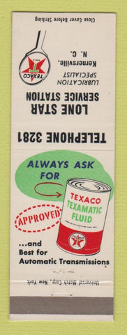 Matchbook Cover - Texaco oil gas Lone Star Kernersville NC LAMINATED