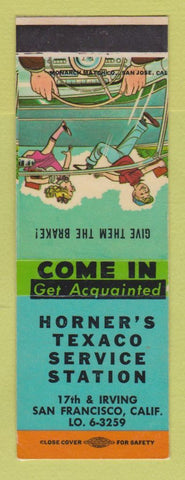 Matchbook Cover - Texaco oil gas Horner's San Francisco CA LAMINATED