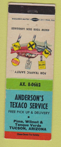 Matchbook Cover - Texaco oil gas Anderson's Tucson AZ LAMINATED