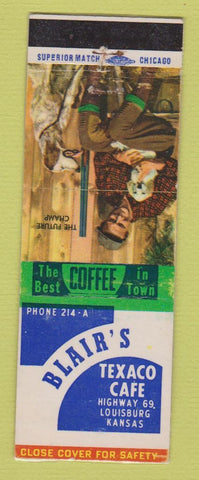 Matchbook Cover - Texaco oil gas Blair's Louisburg KS LAMINATED