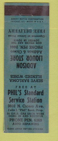 Matchbook Cover - Standard oil gas Phil's Cicero? IL ADVANCE WORN LAMINATED