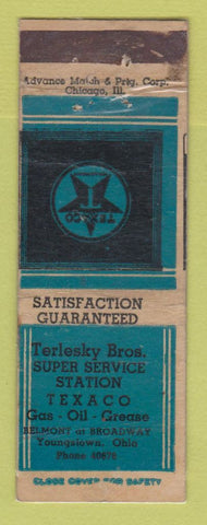 Matchbook Cover - Texaco oil gas Terlesky Bros Youngstown OH WORN LAMINATED