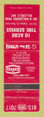 Matchbook Cover - Texaco oil gas 10 Acre Tire Service Belleville ON WEAR