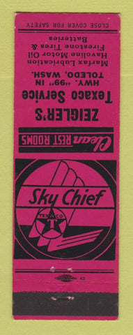 Matchbook Cover - Texaco oil gas Zeigler's Toledo WA