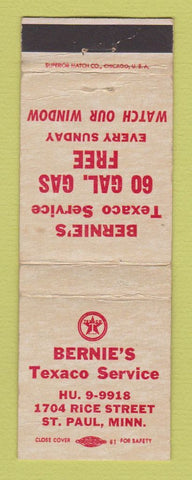 Matchbook Cover - Texaco oil gas Bernie's St Paul MN