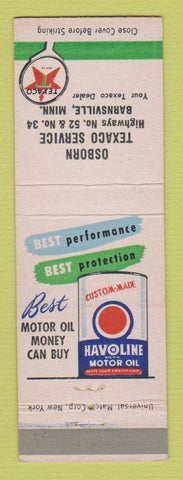 Matchbook Cover - Texaco oil gas Osborn Barnsville MN