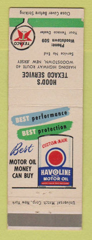 Matchbook Cover - Texaco oil gas Hood's Woodstown NJ