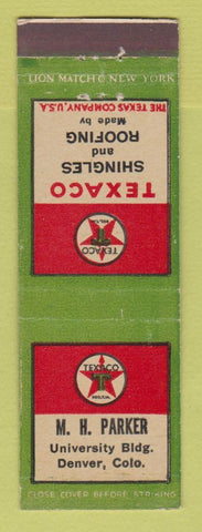 Matchbook Cover - Texaco oil gas Shingles and Roofing MH Parker Denver Colorado