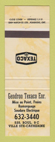Matchbook Cover - Texaco oil gas Gendron Ville Ste Catherine QC