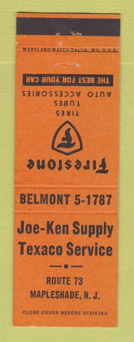 Matchbook Cover - Texaco oil gas Joe Ken Firestone Tires Mapleshade NJ