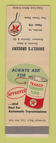 Matchbook Cover - Texaco oil gas Shively's Grocery Milton PA