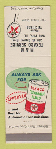 Matchbook Cover - Texaco oil gas M&M Service Villa Park IL