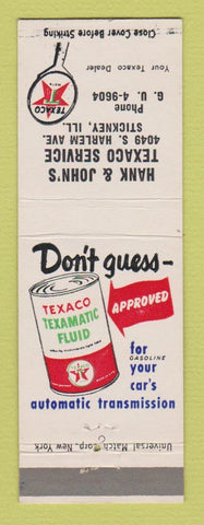 Matchbook Cover - Texaco oil gas Hank & John's Stickney IL