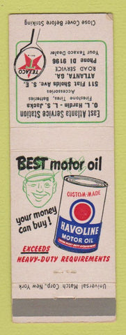 Matchbook Cover - Texaco oil gas East Atlanta GA OL Hardin