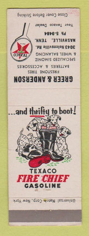 Matchbook Cover - Texaco oil gas Greer & Anderson Nashville TN Firestone Tires