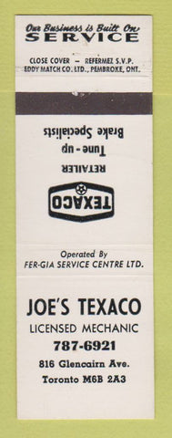 Matchbook Cover - Texaco oil gas Joe's Toronto ON