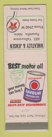 Matchbook Cover - Texaco oil gas Wheatley and Jensen Pocatello ID