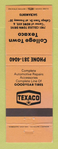 Matchbook Cover - Texaco oil gas College Town Sacramento CA Goodyear Tires