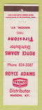 Matchbook Cover - Texaco oil gas Royce Adams Mason KY Firestone Tires