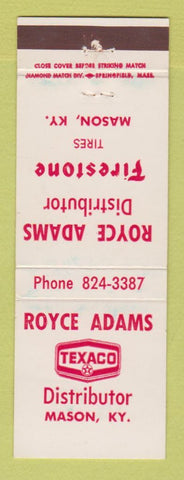 Matchbook Cover - Texaco oil gas Royce Adams Mason KY Firestone Tires