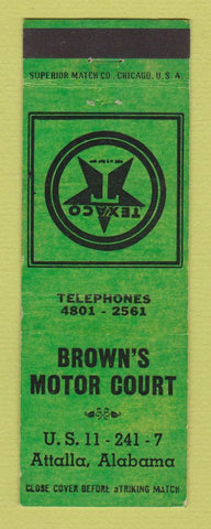 Matchbook Cover - Texaco oil gas Brown's Motor Court Attalla AL WEAR