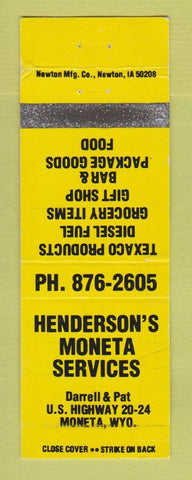 Matchbook Cover - Texaco oil gas Henderson's Moneta WY WEAR