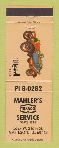 Matchbook Cover - Texaco oil gas Mahler's Matteson IL