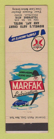 Matchbook Cover - Texaco oil gas Bidwell's Motel Pocatello ID