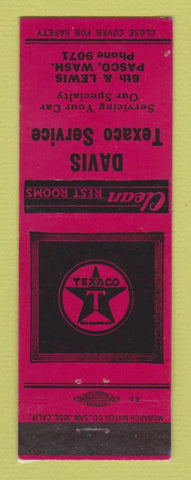 Matchbook Cover - Texaco oil gas Davis Service Pasco WA LAMINATED
