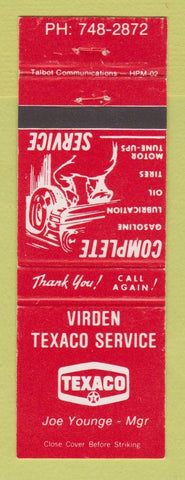 Matchbook Cover - Texaco oil gas Virden Joe Younge