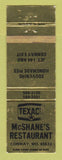 Matchbook Cover - Texaco oil gas McSHane's Restaurant Conway MO WORN