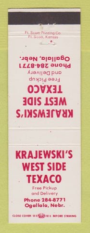 Matchbook Cover - Texaco oil gas Krajewski's West Side Ogallala NE