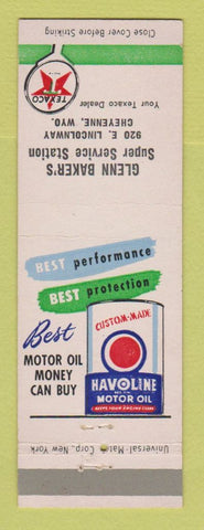 Matchbook Cover - Texaco oil gas Glenn Baker's Cheyenne WY