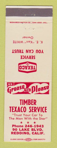 Matchbook Cover - Texaco oil gas Timber Service Redding CA