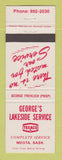 Matchbook Cover - Texaco oil gas George's Lakeside Service Meota SK