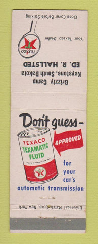 Matchbook Cover - Texaco oil gas Grizzly Camp Keystone SD