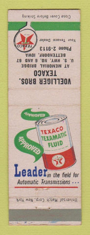 Matchbook Cover - Texaco oil gas Voelliger Bros Bettendorf IA
