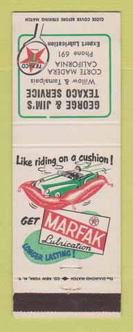 Matchbook Cover - Texaco oil gas George and Jim's Corte Madera CA low phone #