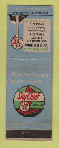 Matchbook Cover - Texaco oil gas Cary & Golden Rome NY WEAR LAMINATED