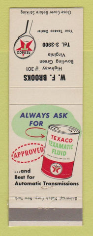 Matchbook Cover - Texaco oil gas WF Brooks Bowling Green VA LAMINATED