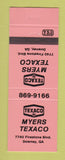 Matchbook Cover - Texaco oil gas Myers Downey GA NEON ORANGE