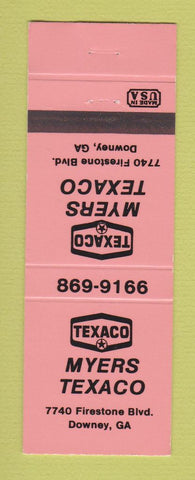 Matchbook Cover - Texaco oil gas Myers Downey GA NEON ORANGE