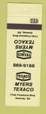 Matchbook Cover - Texaco oil gas Myers Downey GA NEON YELLOW