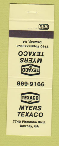 Matchbook Cover - Texaco oil gas Myers Downey GA NEON YELLOW