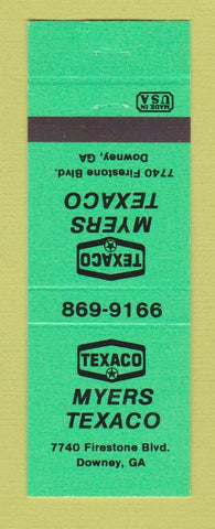 Matchbook Cover - Texaco oil gas Myers Downey GA NEON GREEN