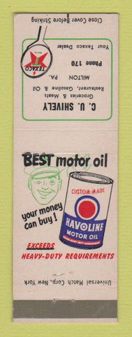 Matchbook Cover - Texaco oil gas CU Shively Milton PA LAMINATED
