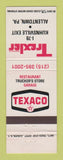 Matchbook Cover - Texaco oil gas Trexler Allentown PA truck stop