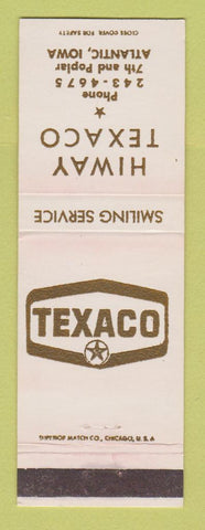 Matchbook Cover - Texaco oil gas Hiway Atlantic IA