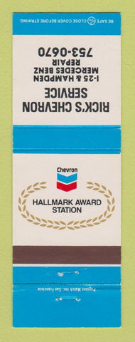Matchbook Cover - Chevron oil gas Rick's Denver Colorado Mercedes Benz Service
