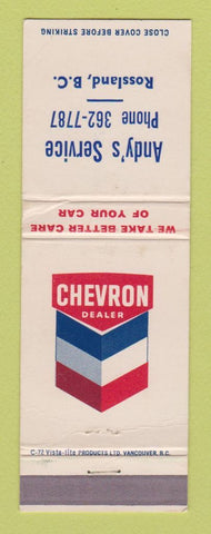 Matchbook Cover - Chevron oil gas Andy's Rossland BC